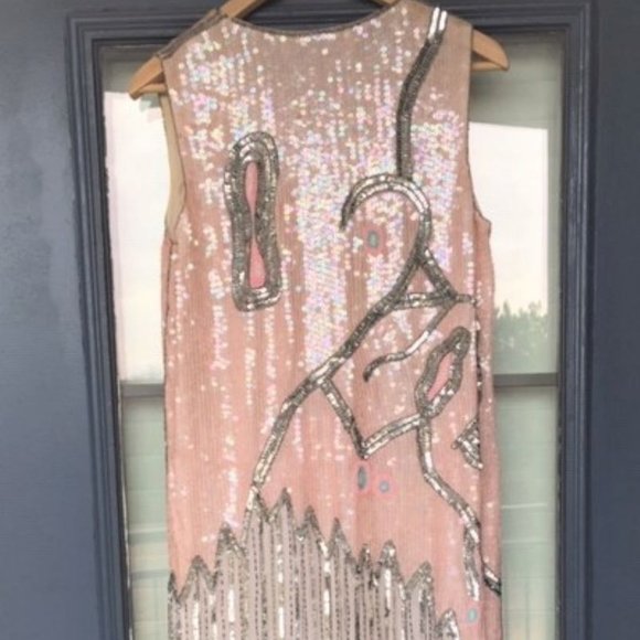 Vtg Howard Hearstfield Luxury Light Pink Silver Hand Beaded Sequin Silk Dress M - Picture 6 of 17